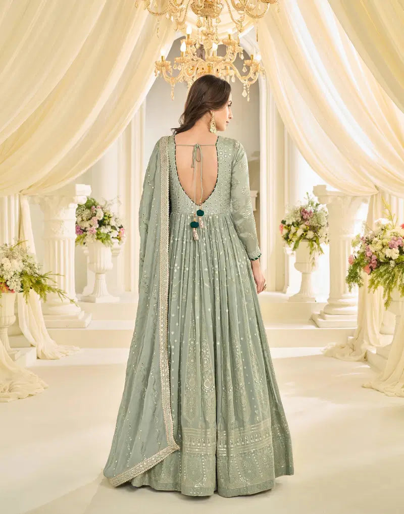 Women traditional Indian gown with embroidered dupatta set anarkali dress
