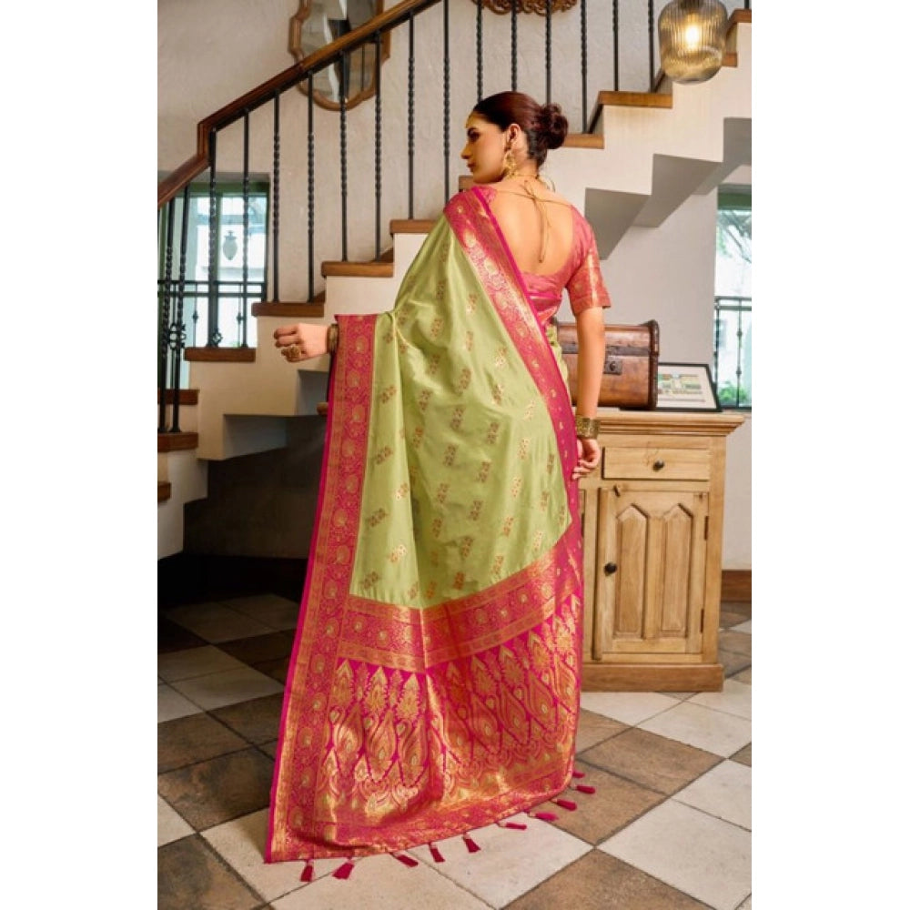 Women silk blend saree booti work ready to wear Indian traditional saree