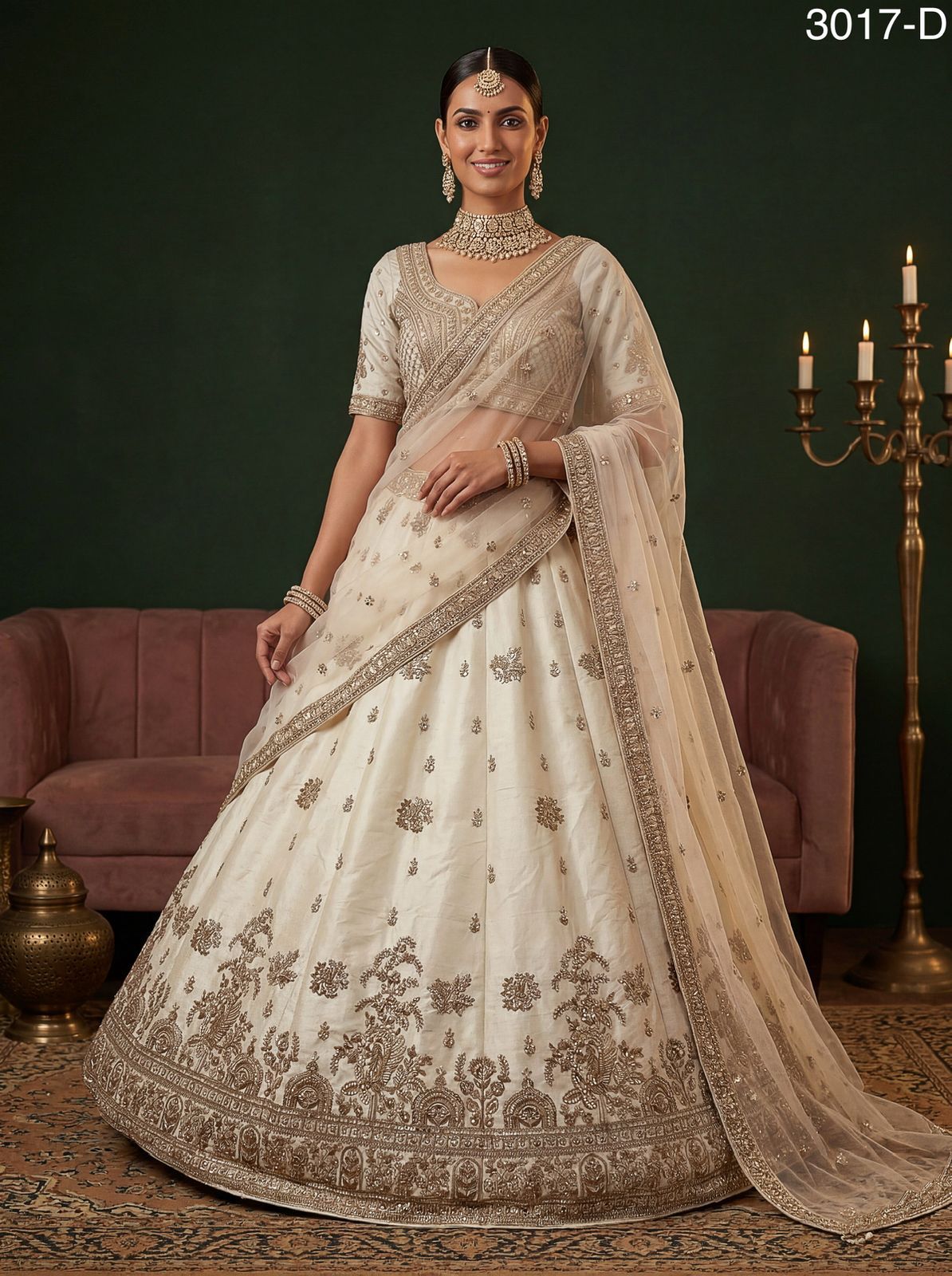 Women Indian traditional wedding lehenga choli with net dupatta long dress