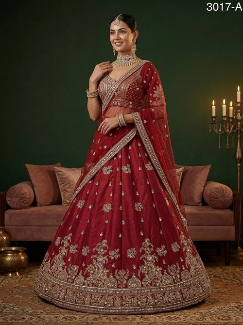 Women Indian traditional wedding lehenga choli with net dupatta long dress