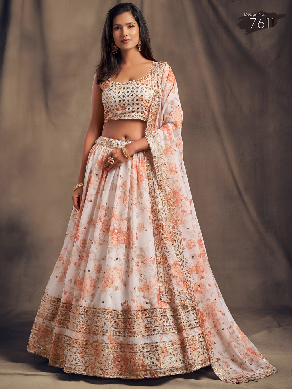 Women floral print lehenga choli with embroidered dupatta Indian traditional dresses