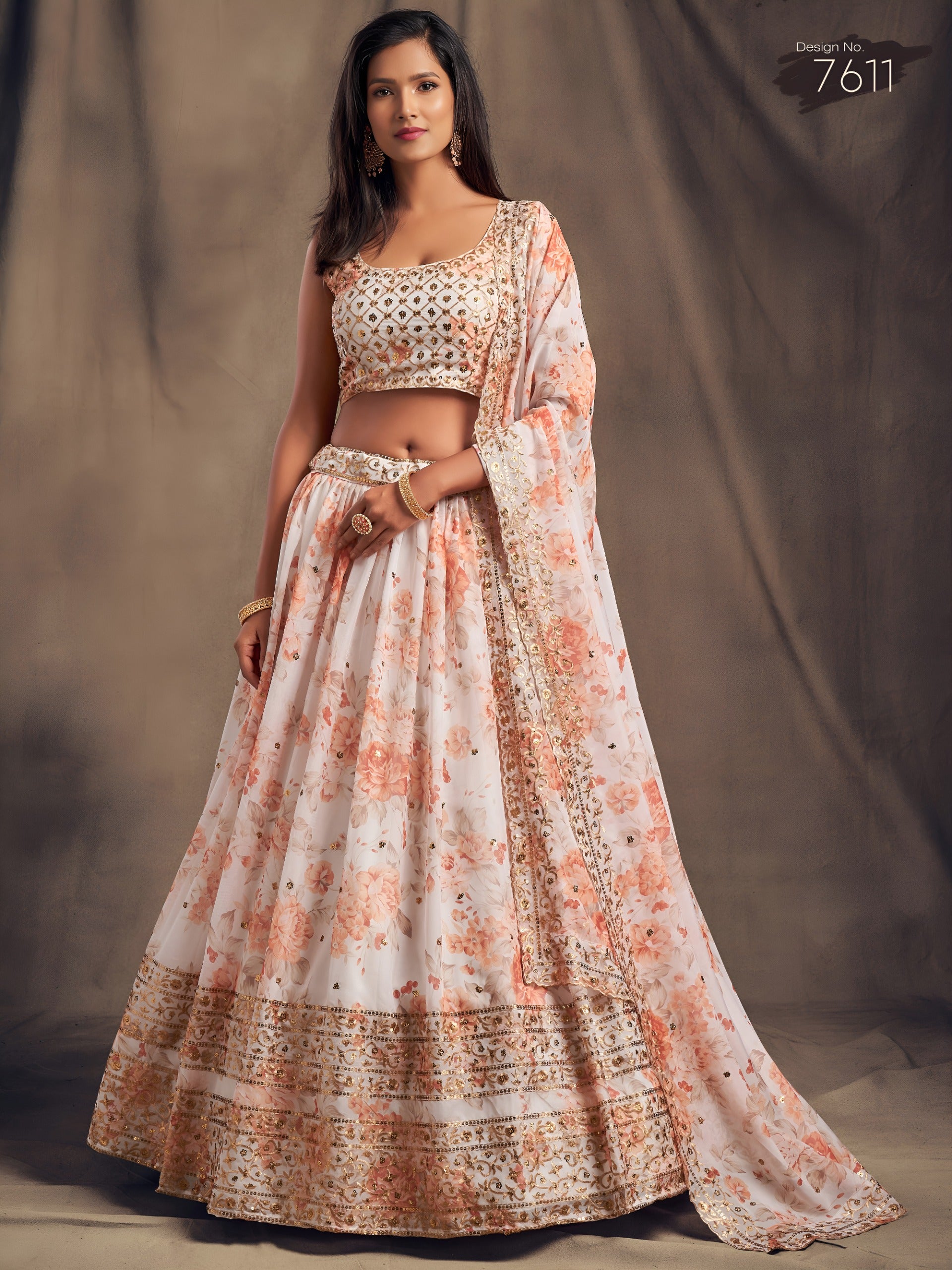 Women floral print lehenga choli with embroidered dupatta Indian traditional dresses
