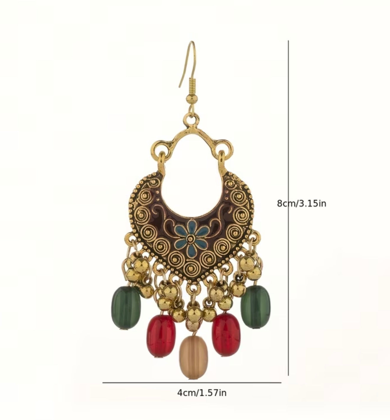 Bohemian-style oxidized silver dangle earrings featuring blue rhinestone centers and beaded tassels