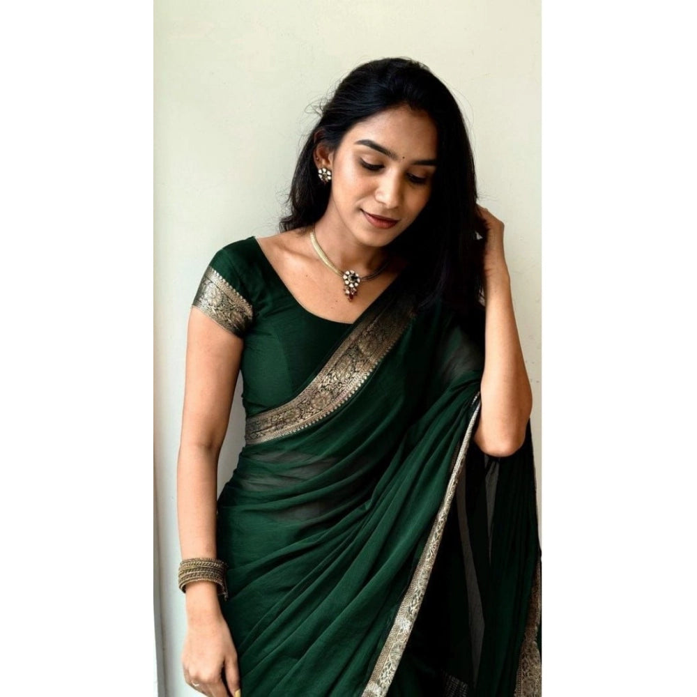 Women Vichitra silk printed saree with border and unstitched blouse