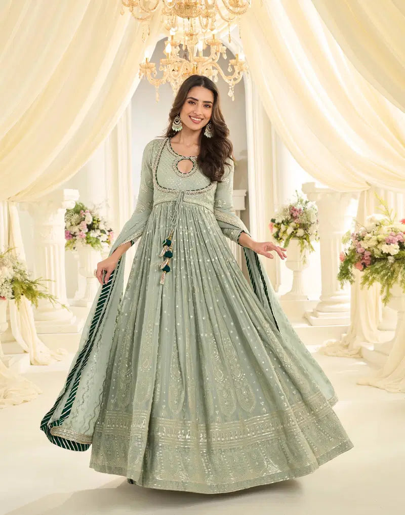 Women traditional Indian gown with embroidered dupatta set anarkali dress