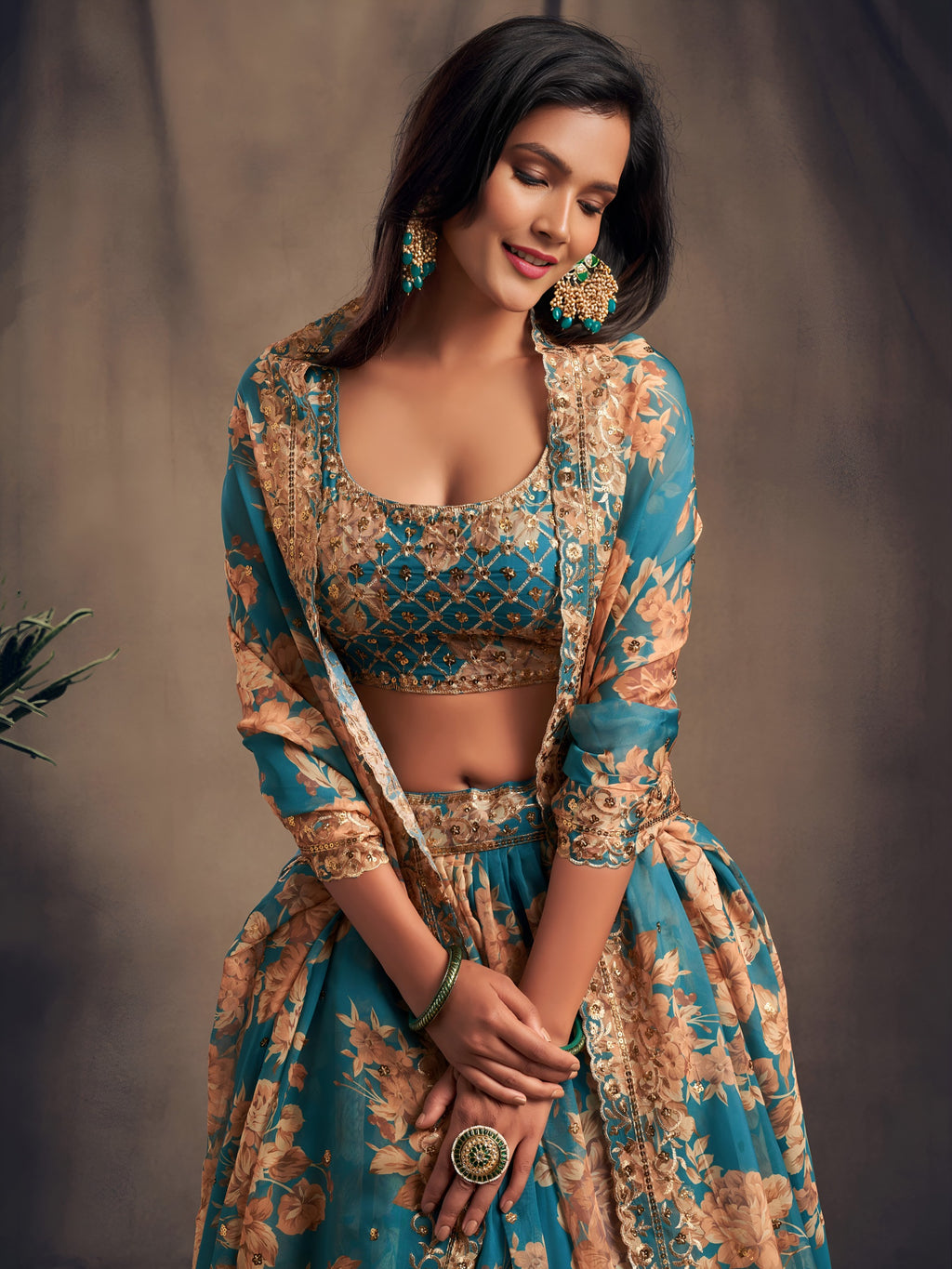 Women floral print lehenga choli with embroidered dupatta Indian traditional dresses