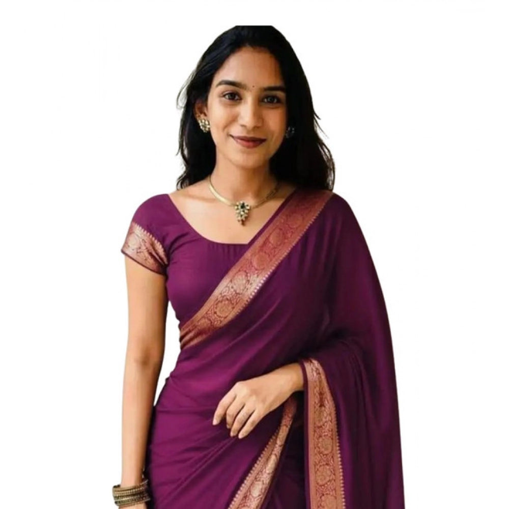 Women Vichitra silk printed saree with border and unstitched blouse