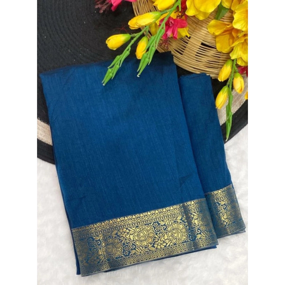 Women Vichitra silk printed saree with border and unstitched blouse
