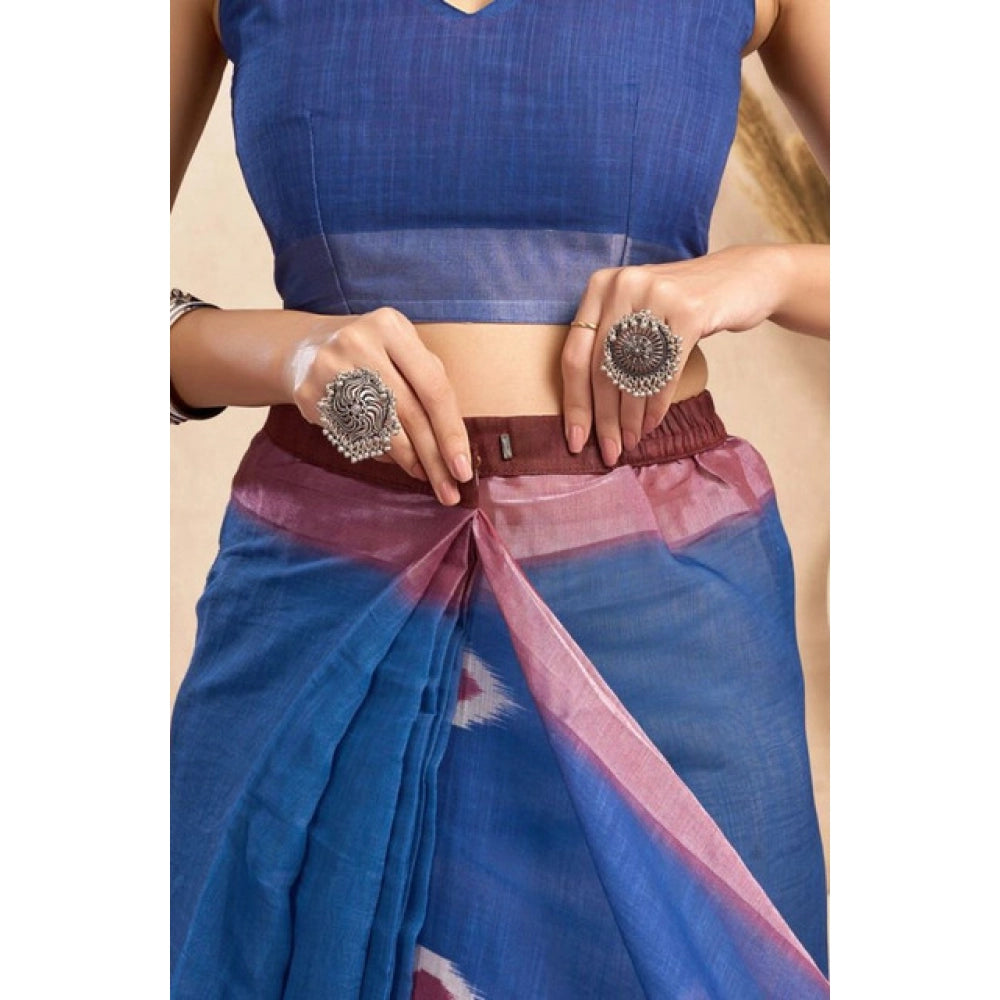 Women's Faux Linen Printed Ready to wear Saree With Unstitched Blouse