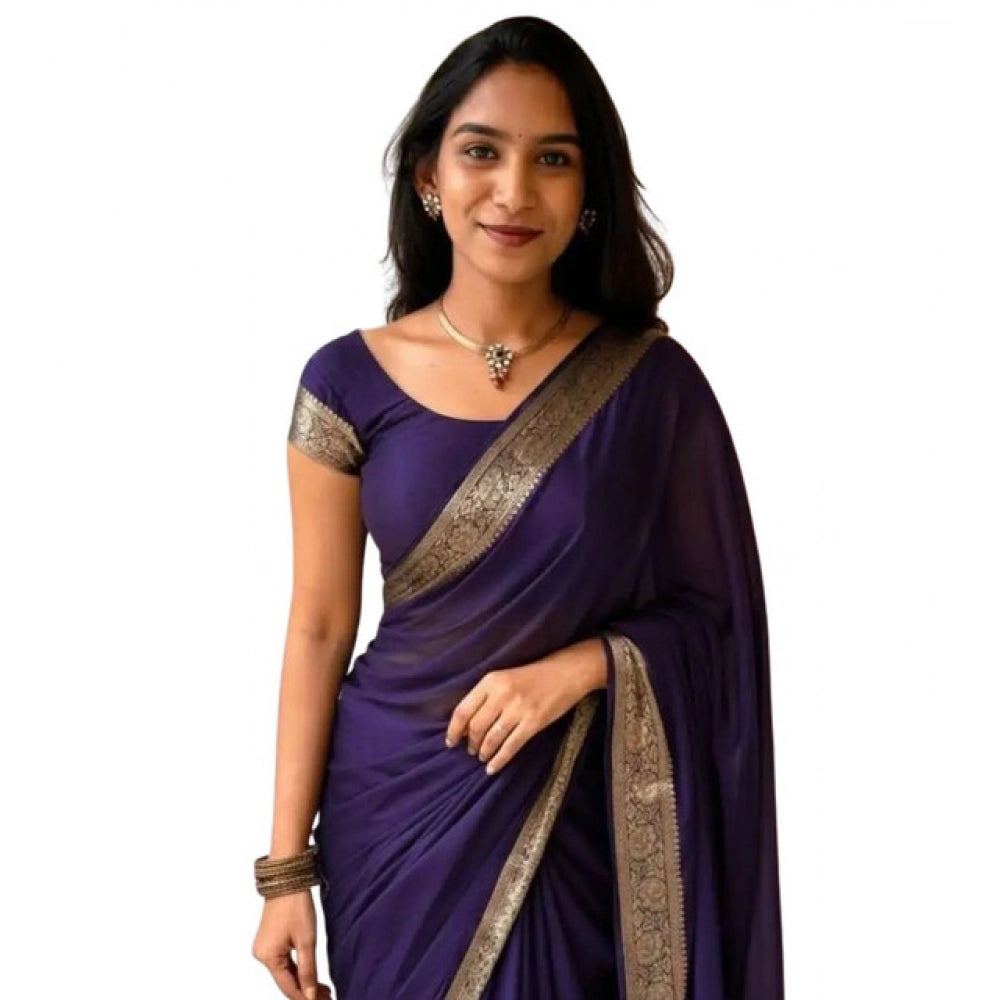 Women Vichitra silk printed saree with border and unstitched blouse