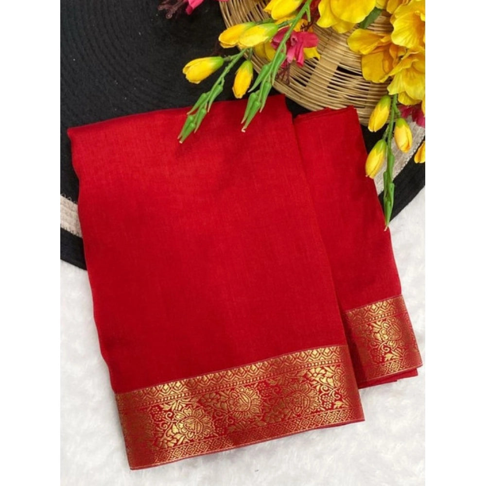 Women Vichitra silk printed saree with border and unstitched blouse