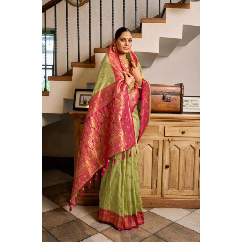 Women silk blend saree booti work ready to wear Indian traditional saree