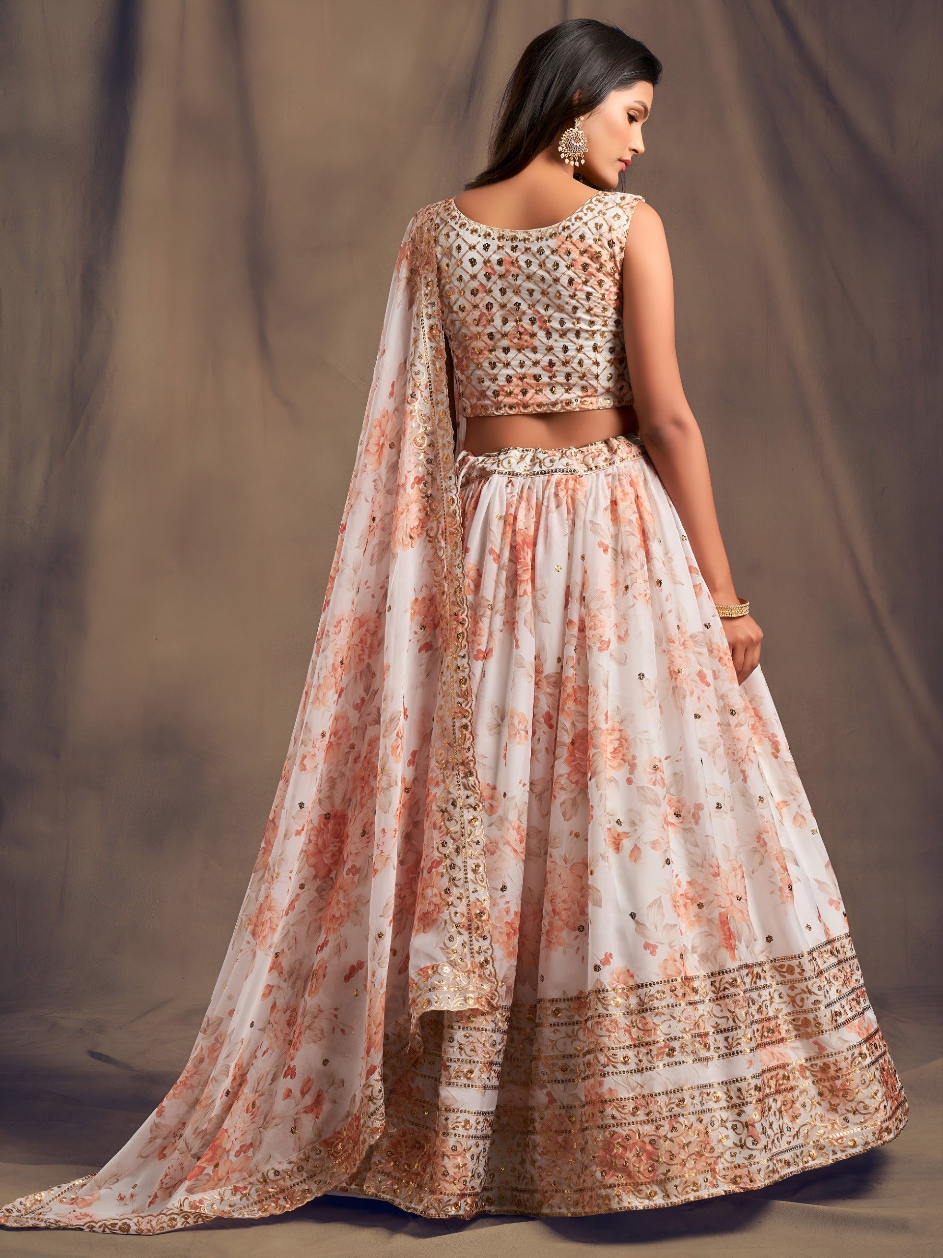 Women floral print lehenga choli with embroidered dupatta Indian traditional dresses