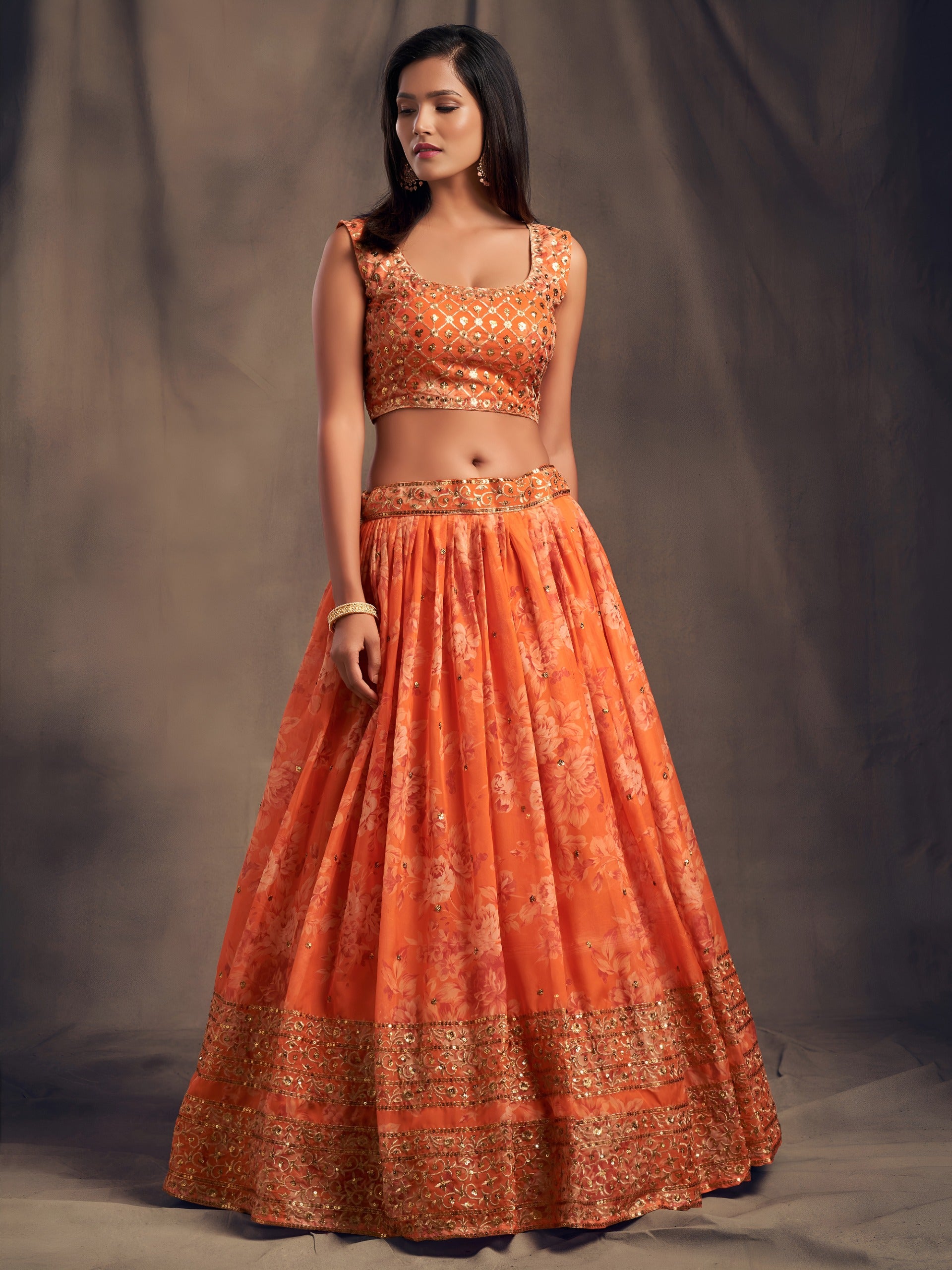 Women floral print lehenga choli with embroidered dupatta Indian traditional dresses