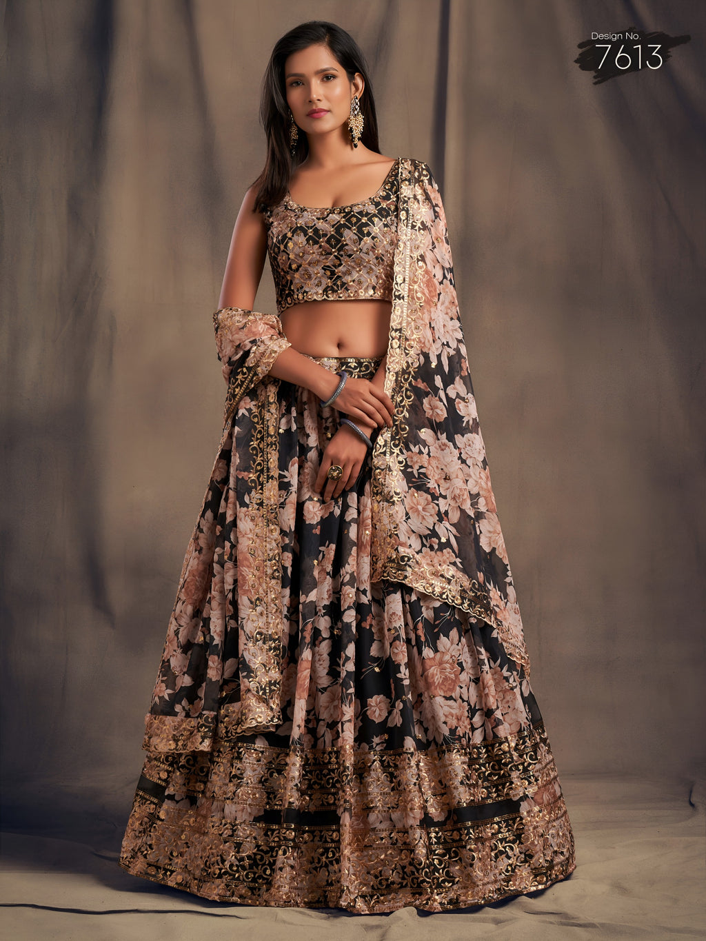 Women floral print lehenga choli with embroidered dupatta Indian traditional dresses