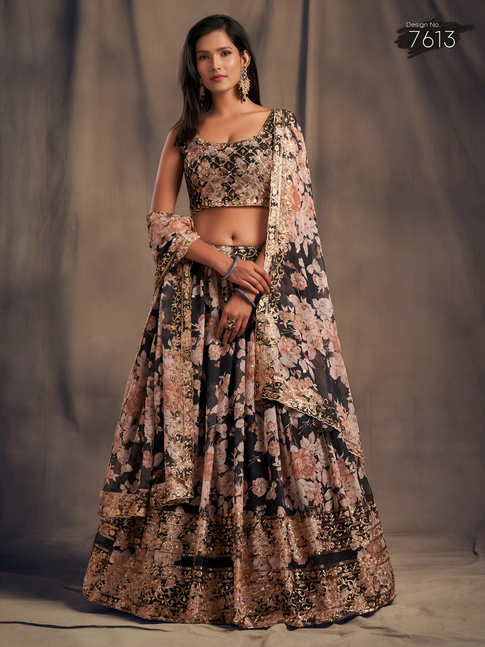 Women floral print lehenga choli with embroidered dupatta Indian traditional dresses
