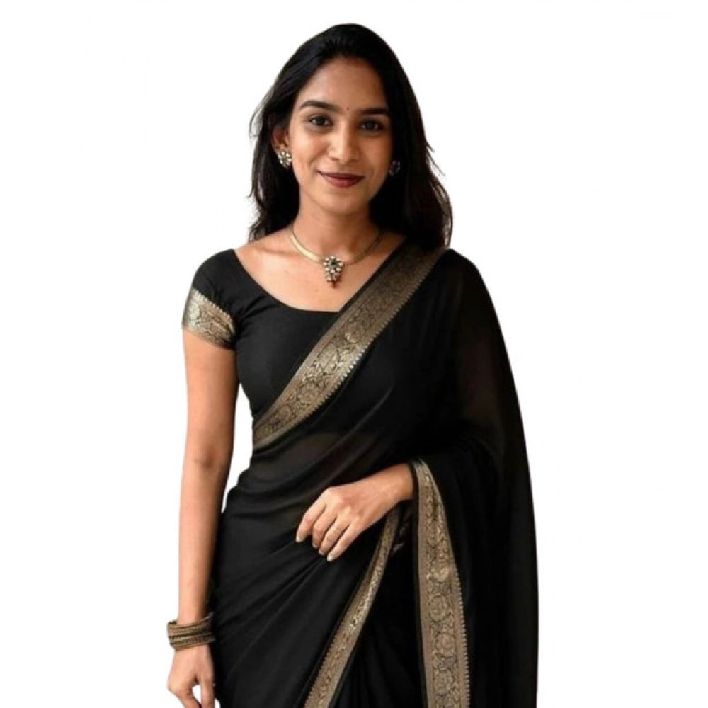 Women Vichitra silk printed saree with border and unstitched blouse