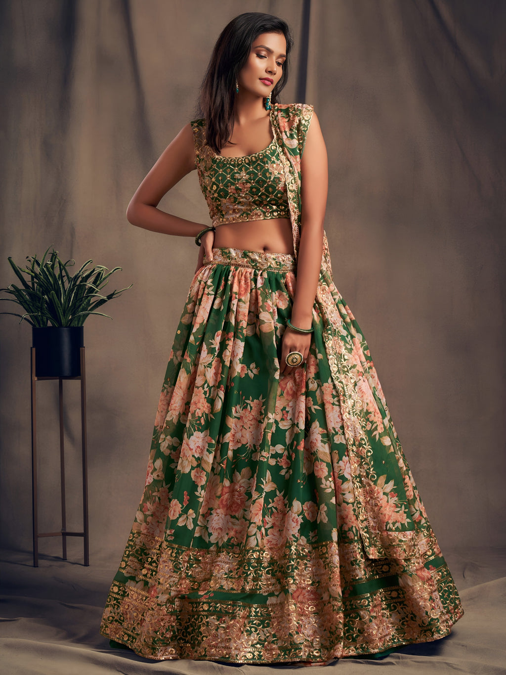 Women floral print lehenga choli with embroidered dupatta Indian traditional dresses
