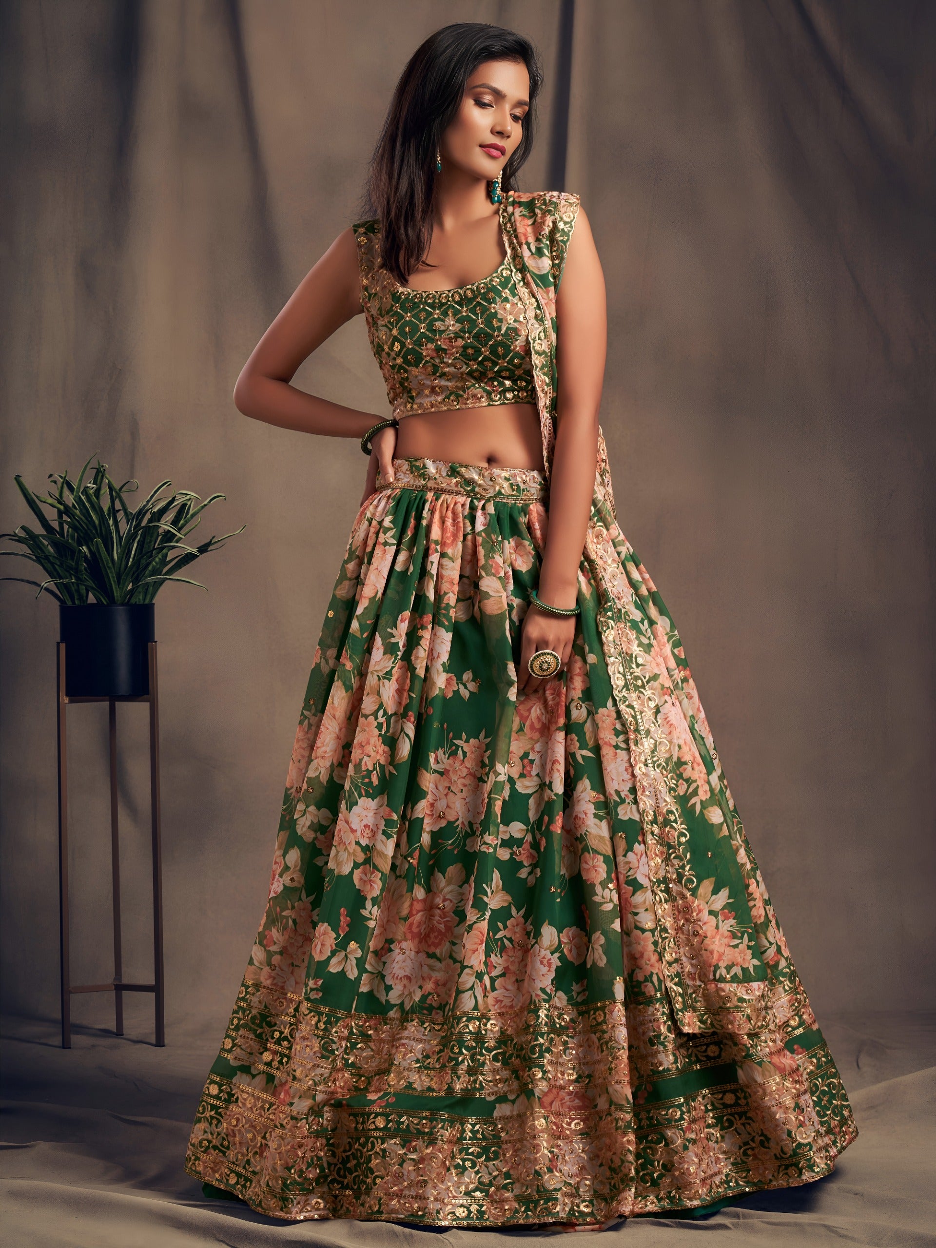 Women floral print lehenga choli with embroidered dupatta Indian traditional dresses