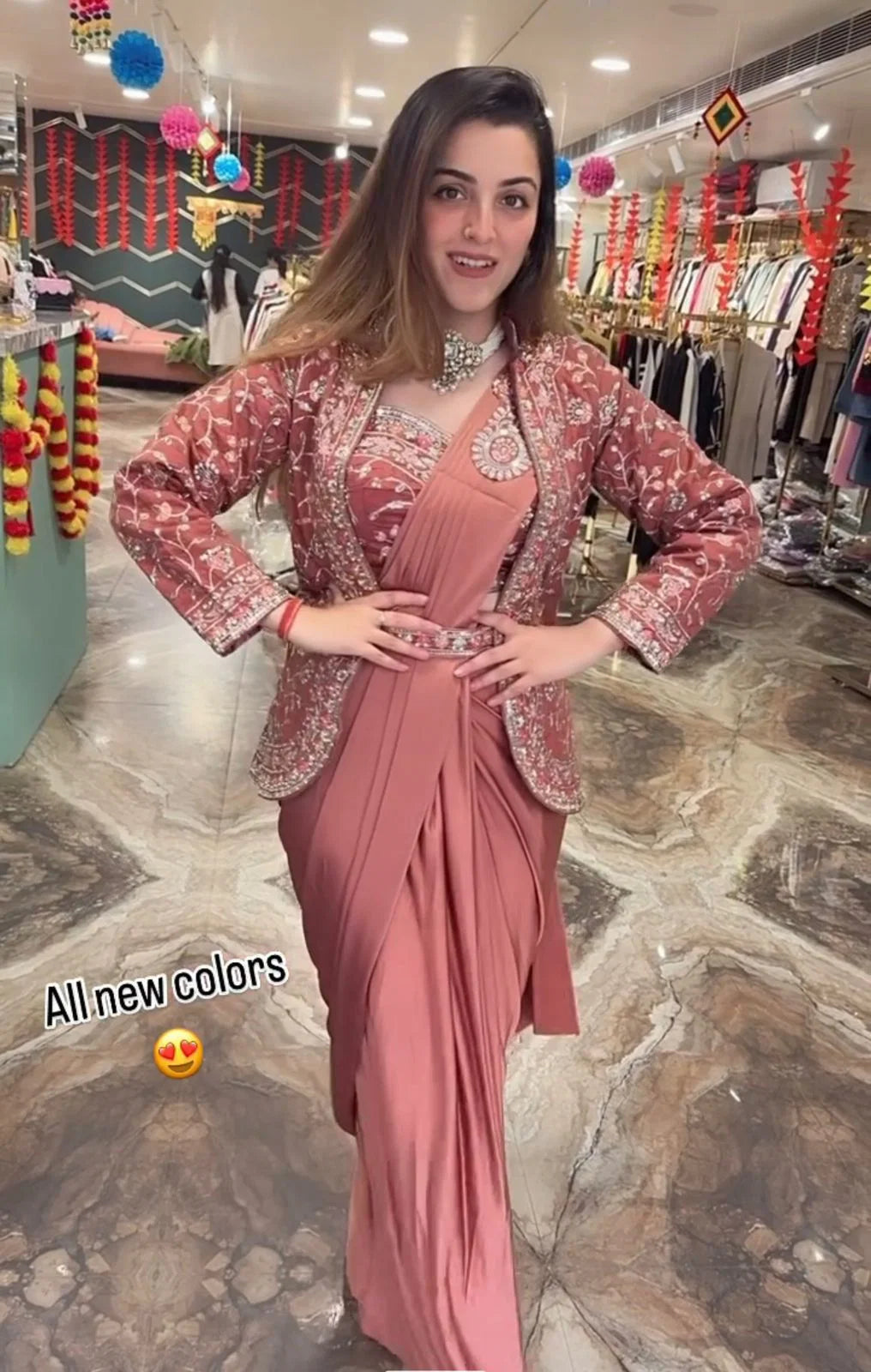 Women traditional ready to wear saree with designer embroidered jacket wedding dress clothing