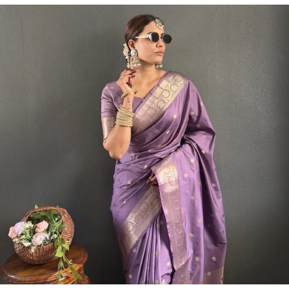 Women satin printed saree with border and unstitched blouse