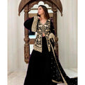 Women's Georgette Embroidery 3-4th Sleeve V-Neck Kurti, Palazzo And Dupatta