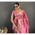 Women satin printed saree with border and unstitched blouse