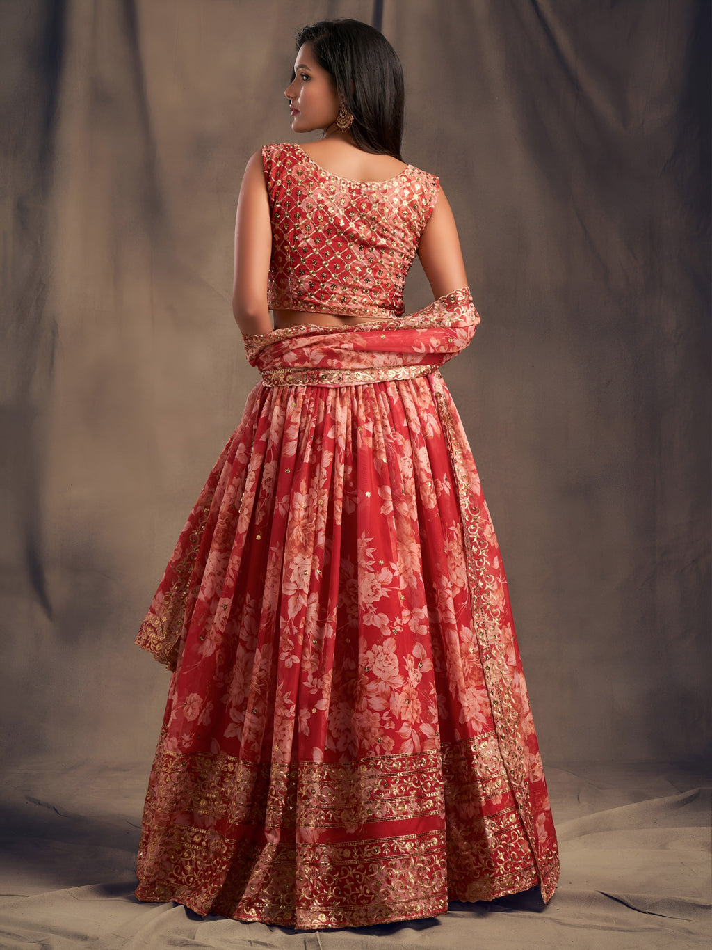 Women floral print lehenga choli with embroidered dupatta Indian traditional dresses