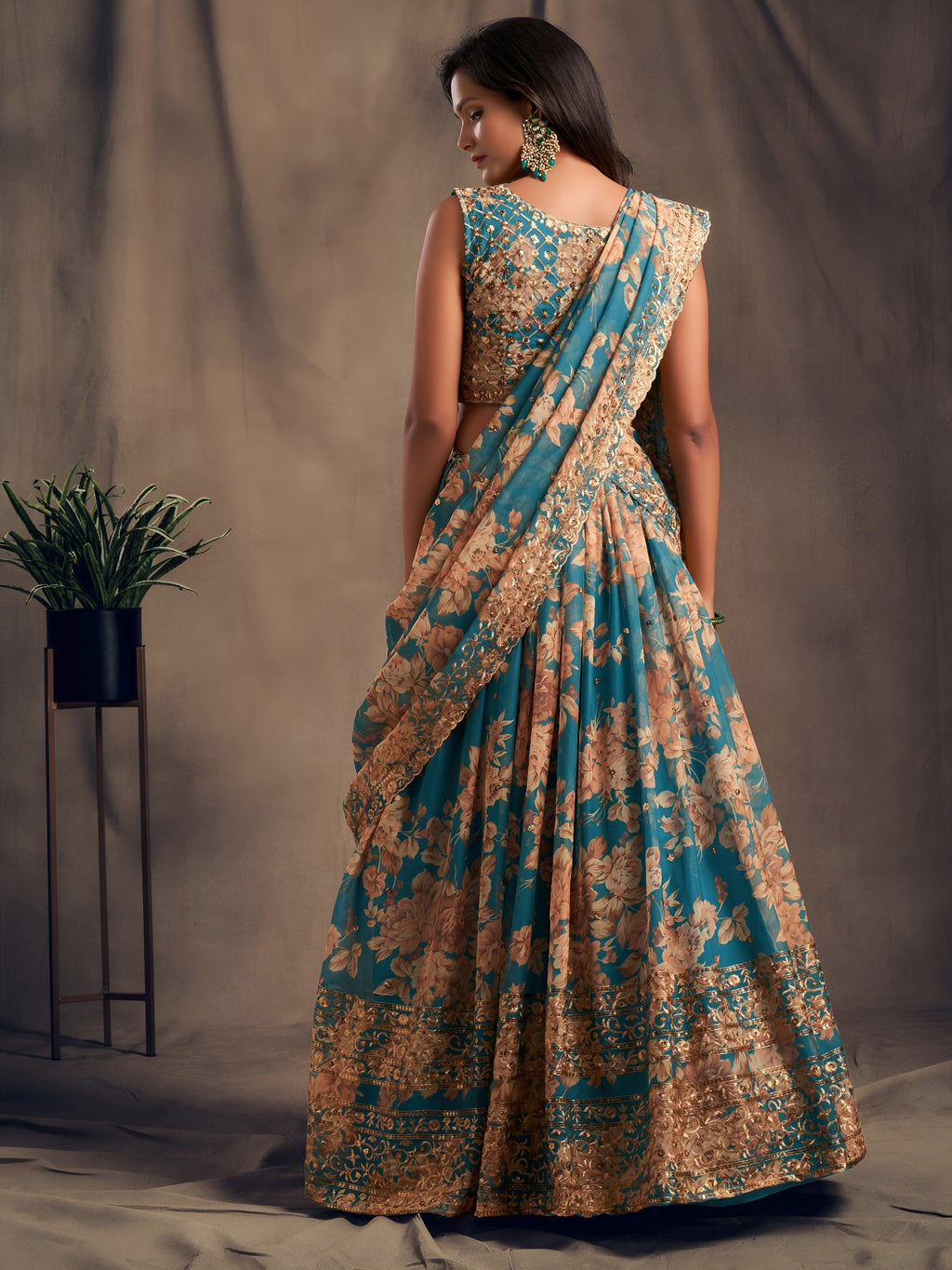 Women floral print lehenga choli with embroidered dupatta Indian traditional dresses