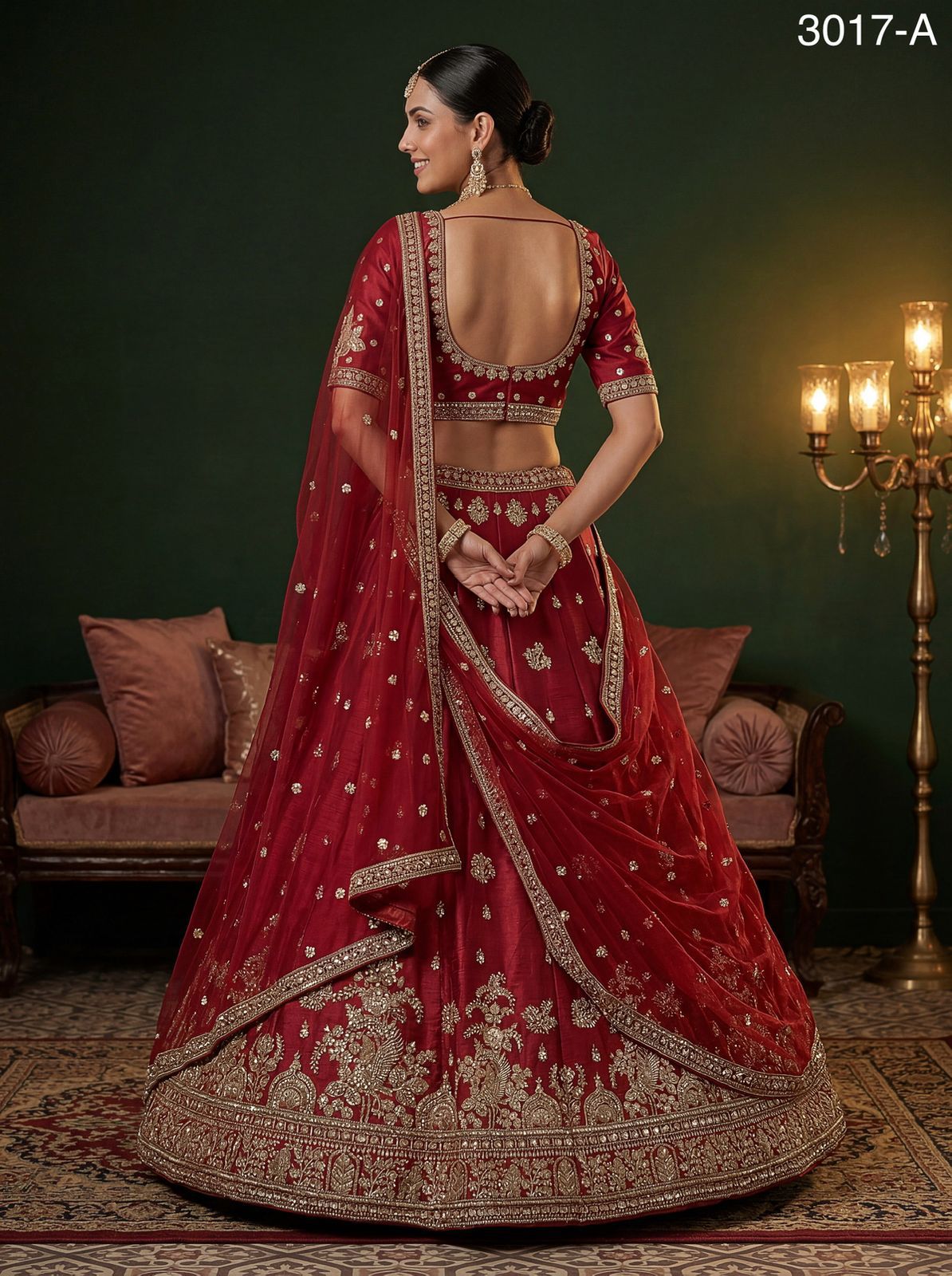 Women Indian traditional wedding lehenga choli with net dupatta long dress