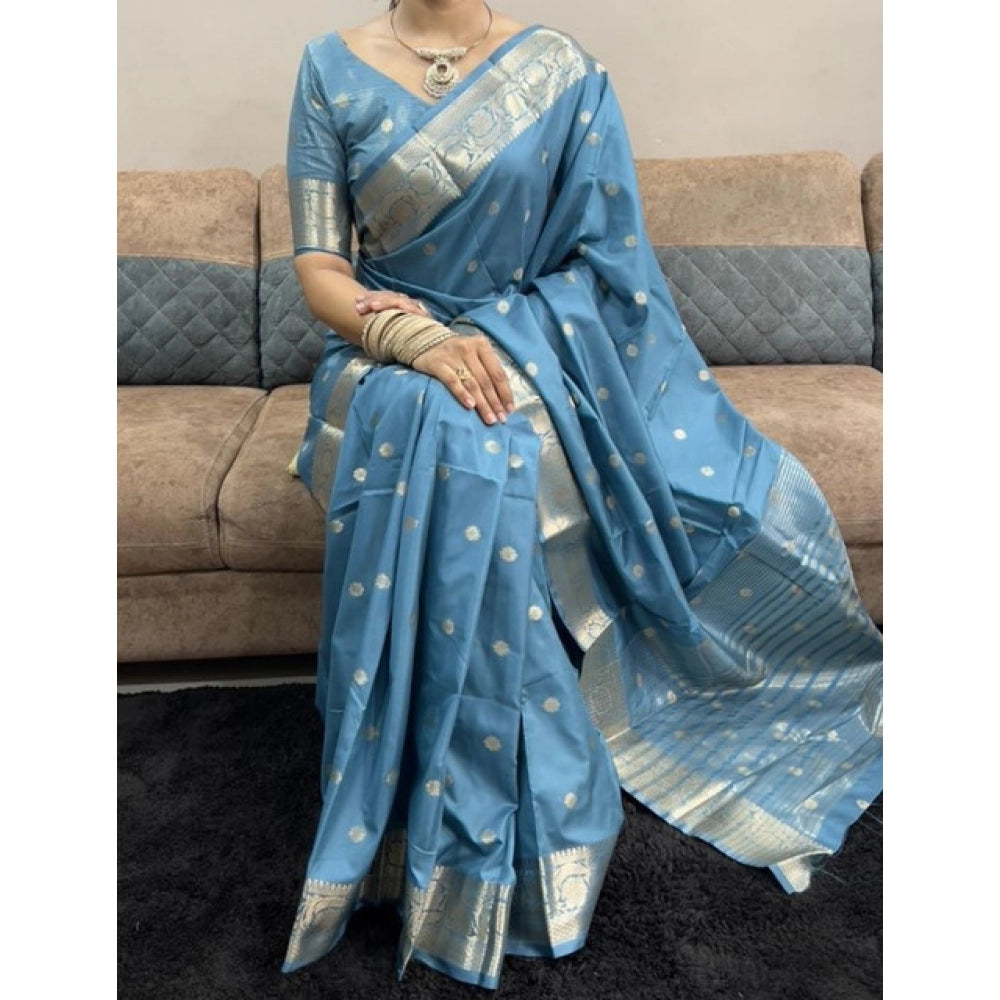 Women satin printed saree with border and unstitched blouse