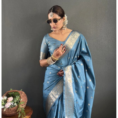 Women satin printed saree with border and unstitched blouse