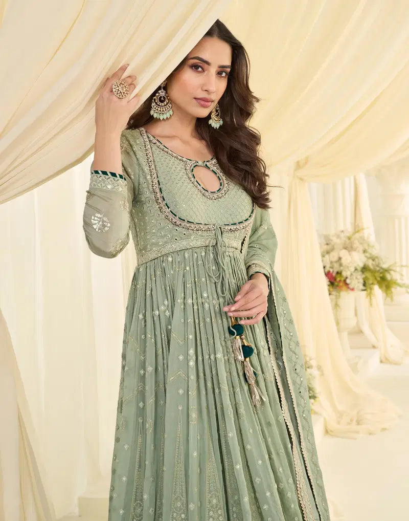 Women traditional Indian gown with embroidered dupatta set anarkali dress