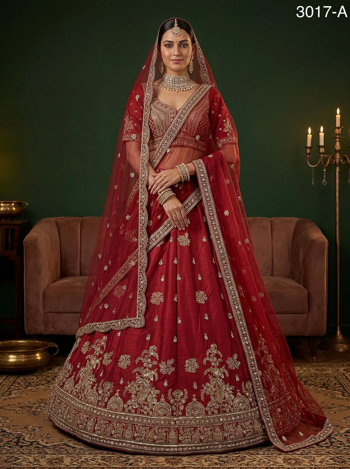 Women Indian traditional wedding lehenga choli with net dupatta long dress