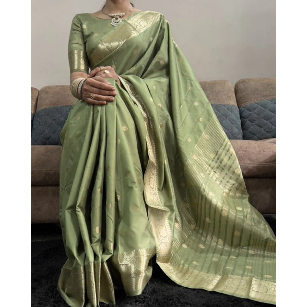 Women satin printed saree with border and unstitched blouse