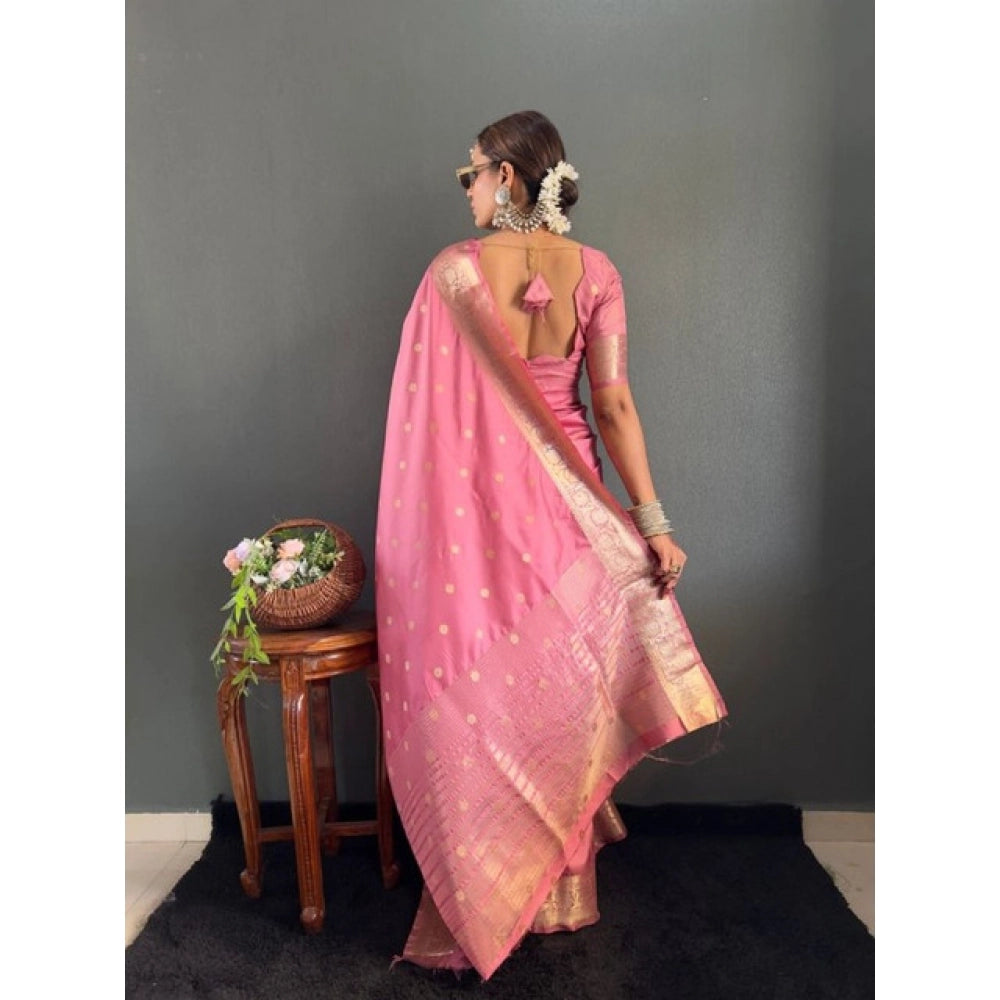 Women satin printed saree with border and unstitched blouse