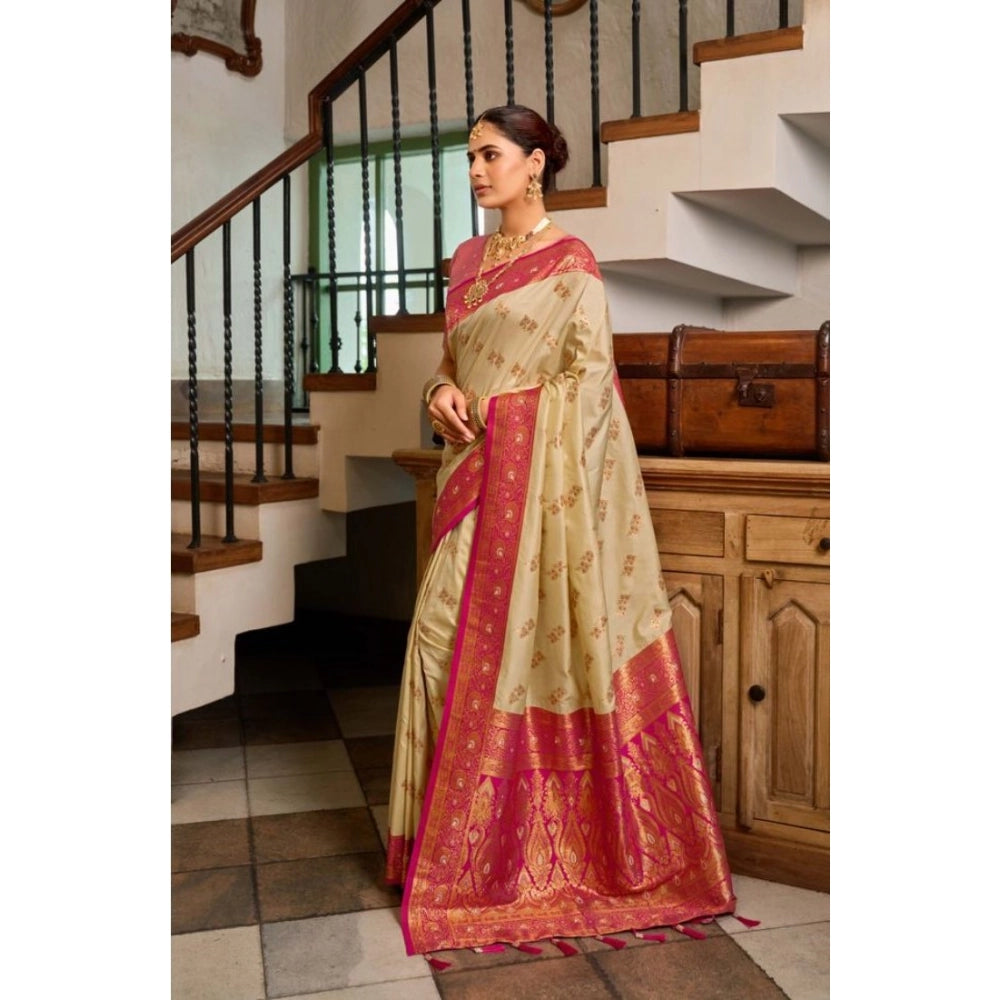 Women silk blend saree booti work ready to wear Indian traditional saree