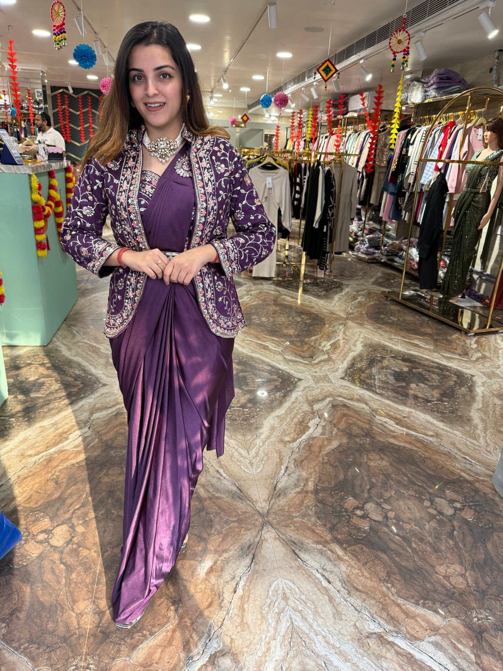 Women traditional ready to wear saree with designer embroidered jacket wedding dress clothing