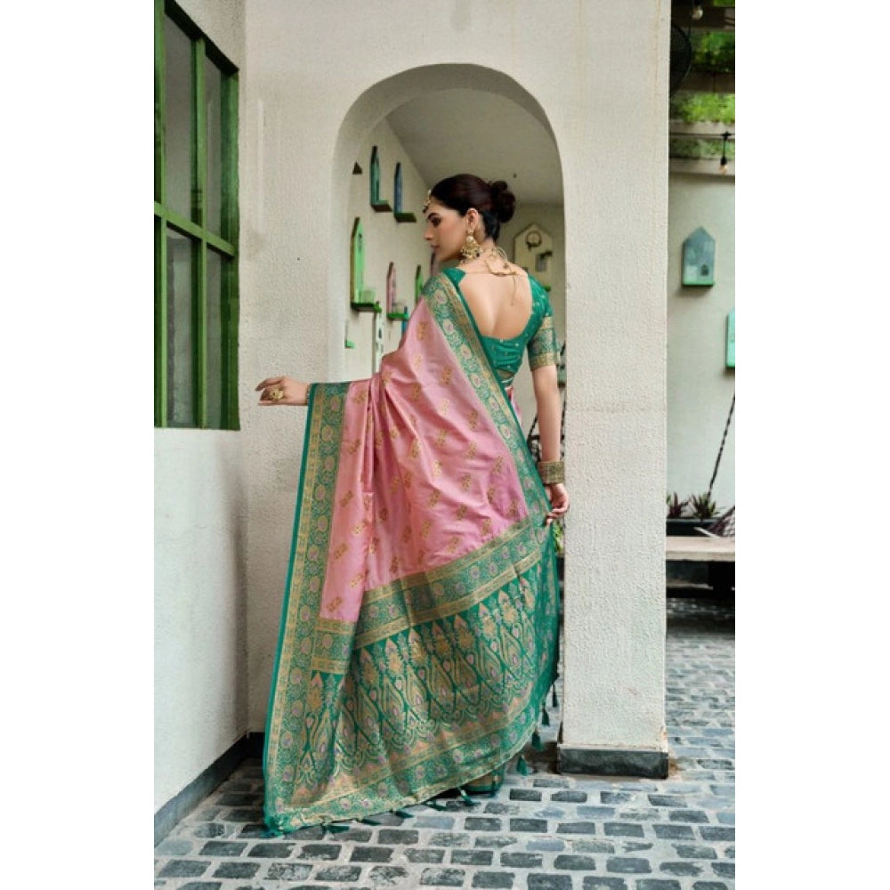 Women silk blend saree booti work ready to wear Indian traditional saree