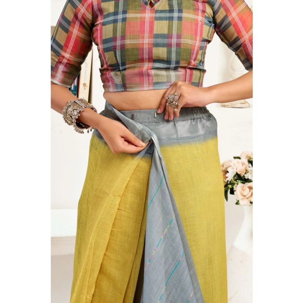 Women's Faux Linen Printed Ready to wear Saree With Unstitched Blouse