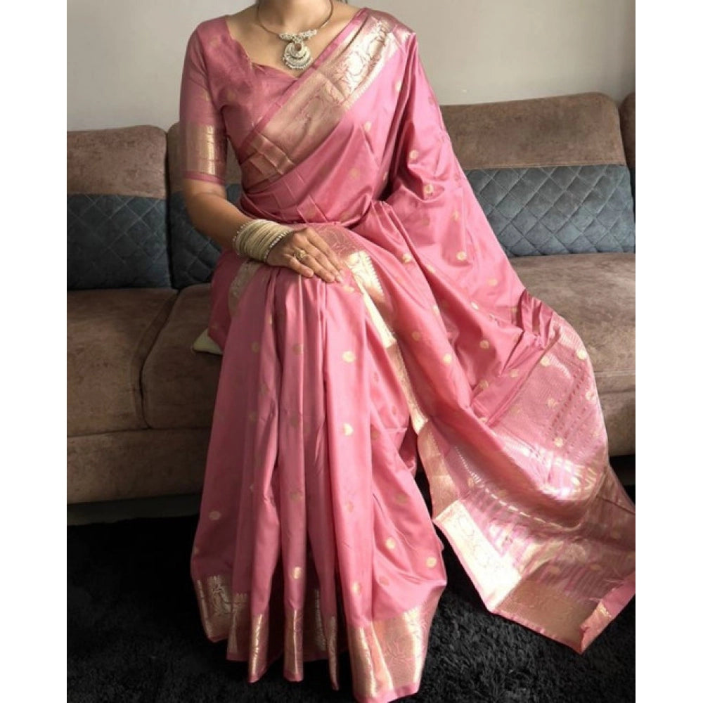 Women satin printed saree with border and unstitched blouse