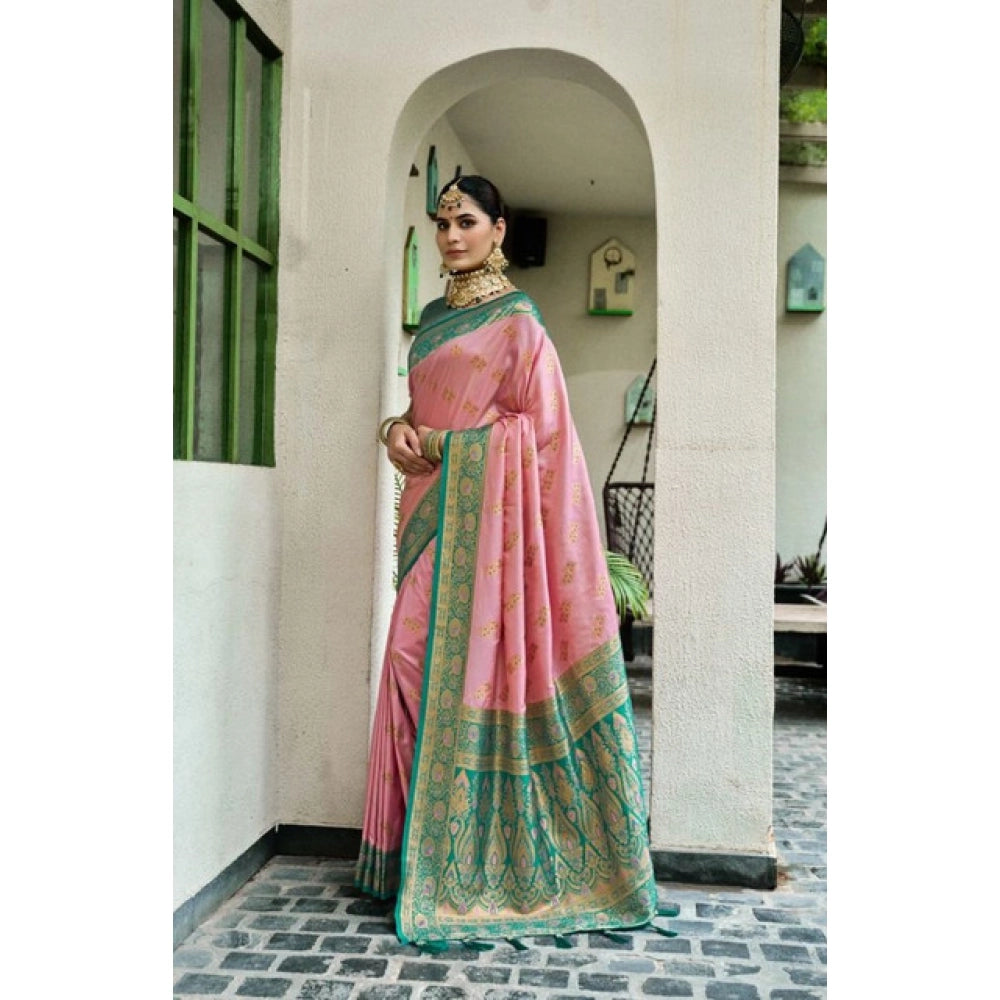 Women silk blend saree booti work ready to wear Indian traditional saree