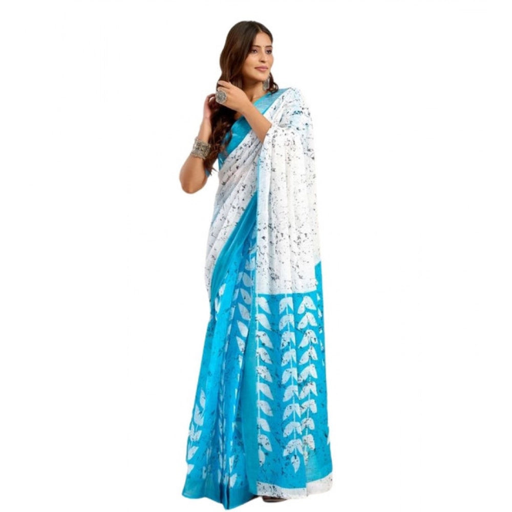 Women's Faux Linen Printed Ready to wear Saree With Unstitched Blouse