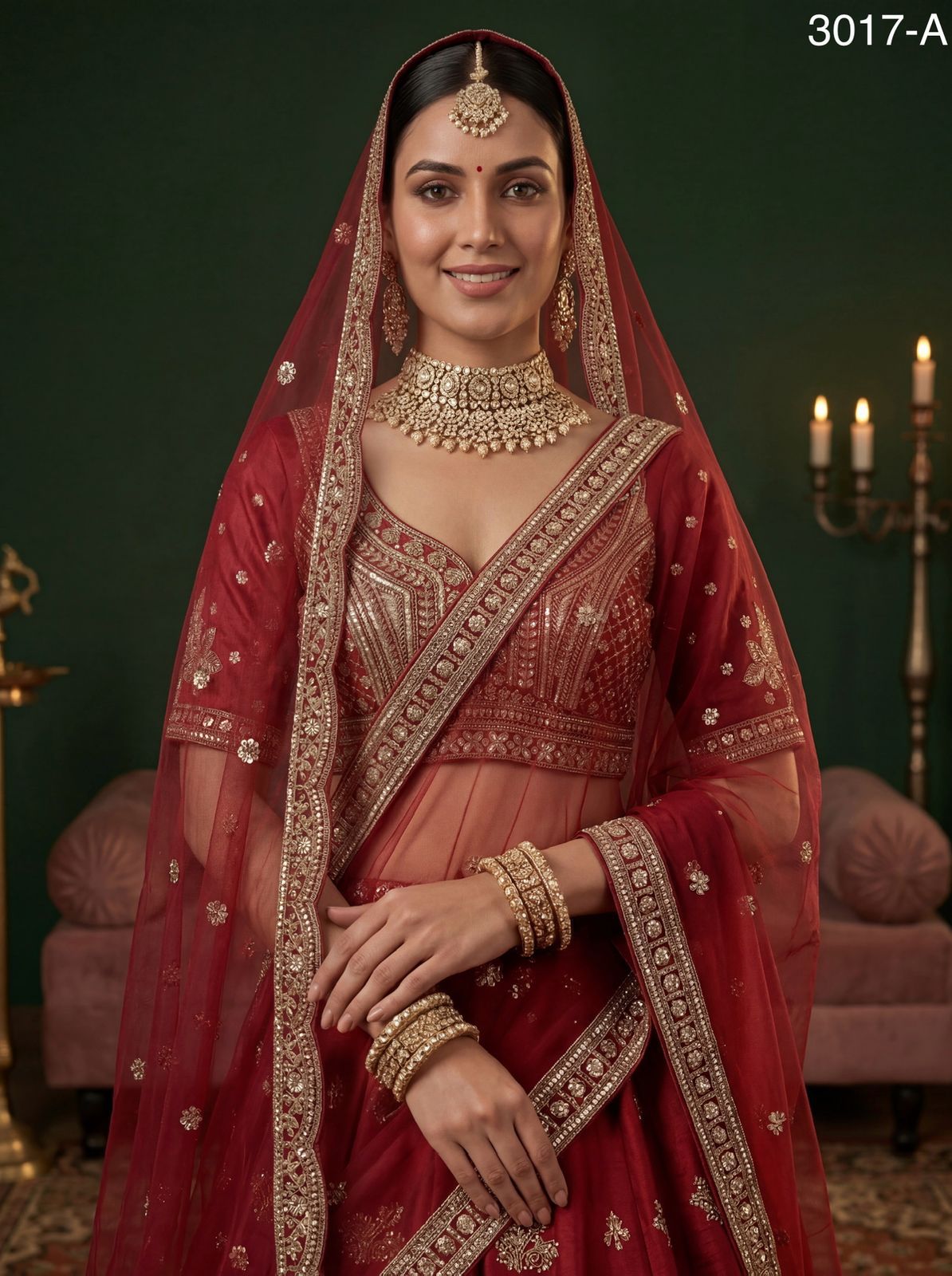 Women Indian traditional wedding lehenga choli with net dupatta long dress
