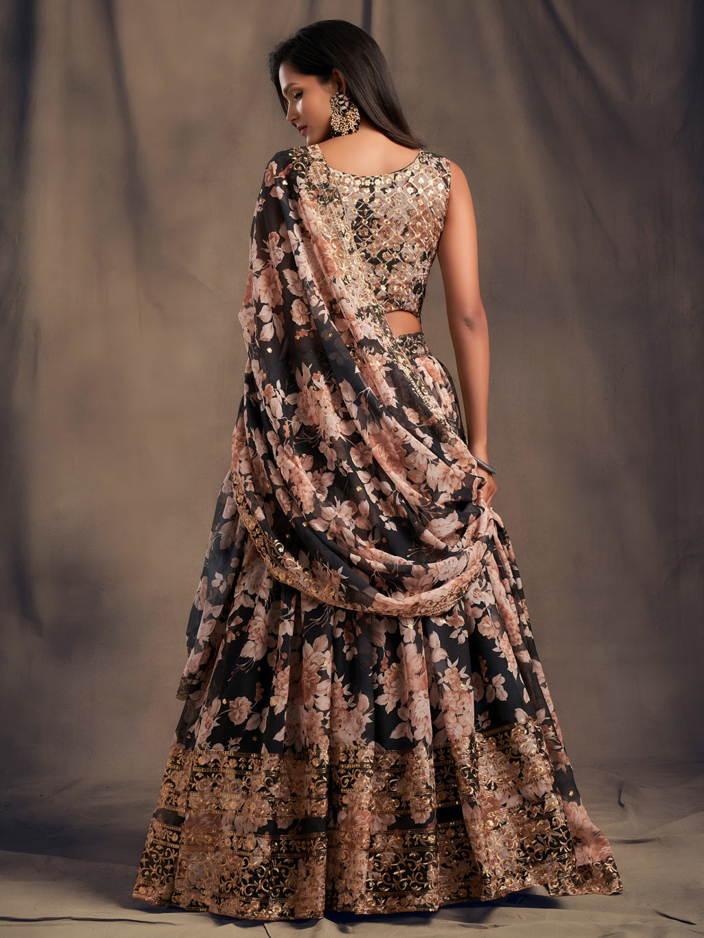 Women floral print lehenga choli with embroidered dupatta Indian traditional dresses