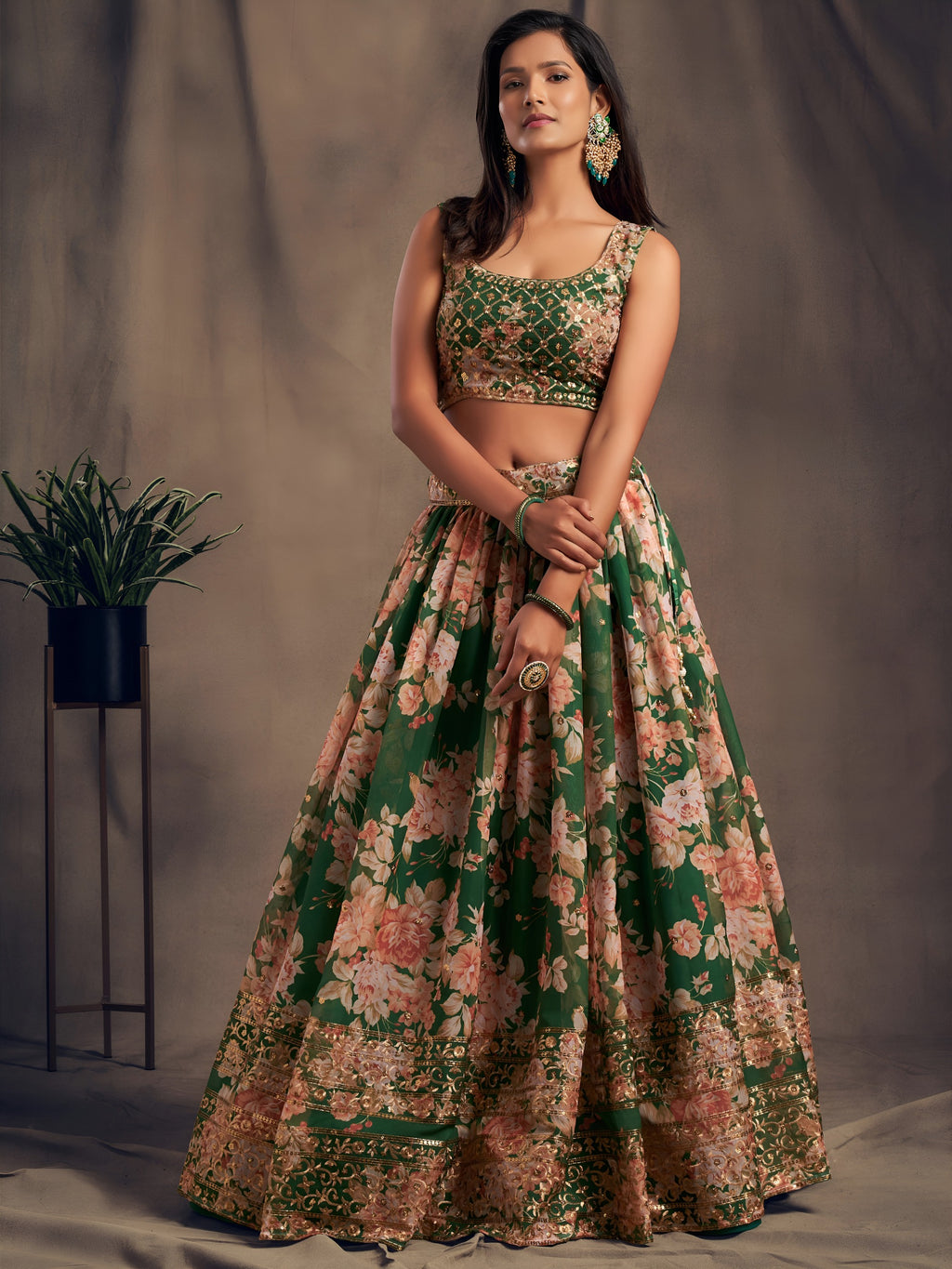 Women floral print lehenga choli with embroidered dupatta Indian traditional dresses