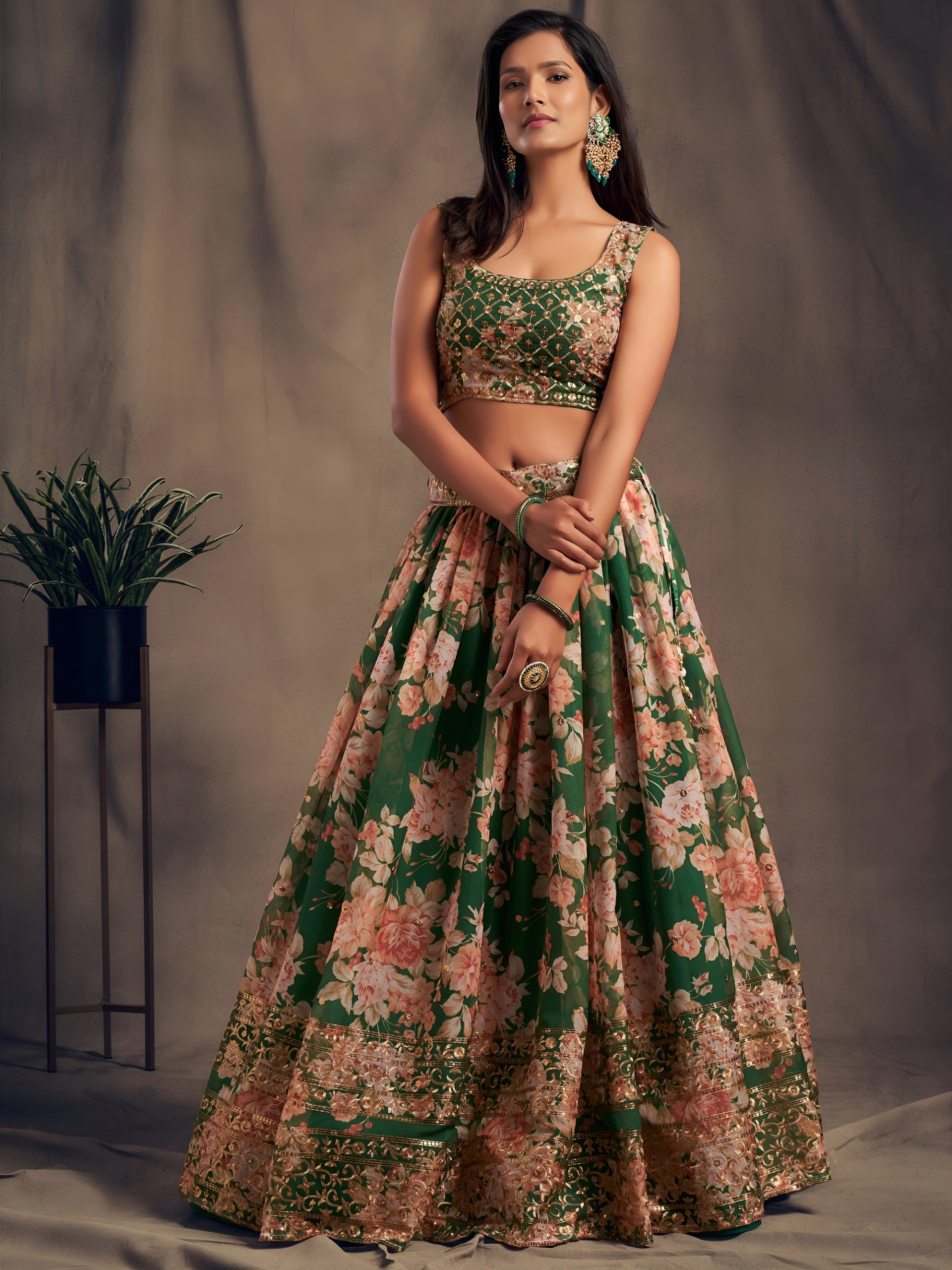 Women floral print lehenga choli with embroidered dupatta Indian traditional dresses