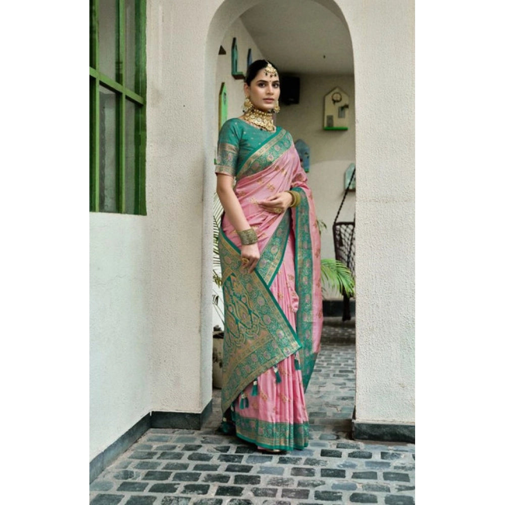 Women silk blend saree booti work ready to wear Indian traditional saree