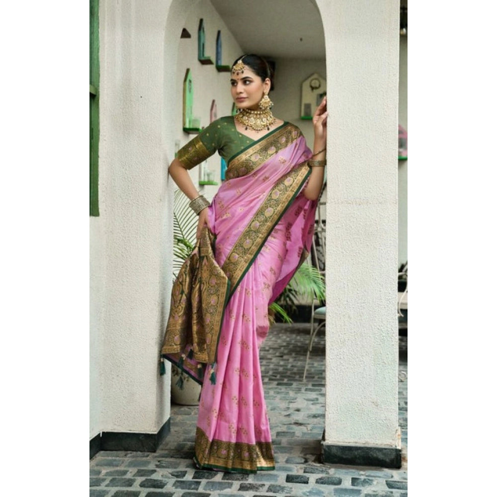 Women silk blend saree booti work ready to wear Indian traditional saree