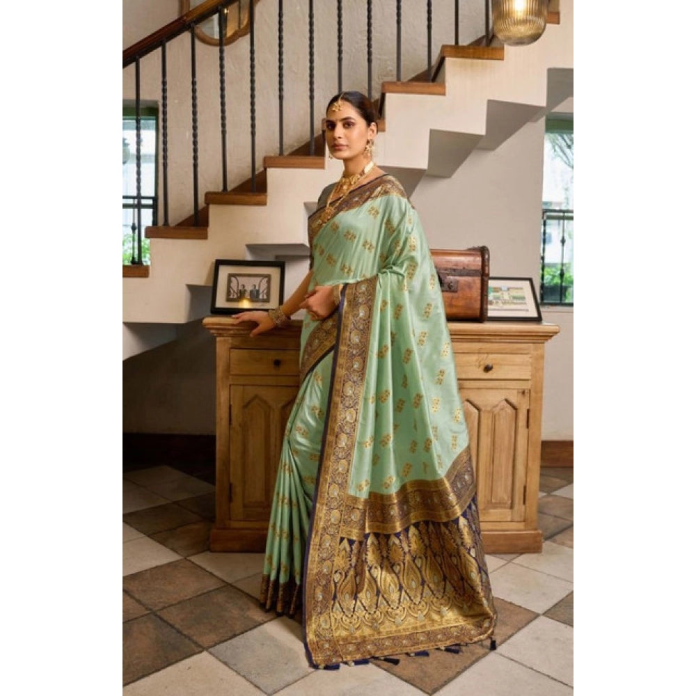 Women silk blend saree booti work ready to wear Indian traditional saree